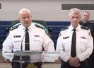 Toronto Police Chief Myron Demkiw, standing in front of five stolen vehicles recovered during Project Stallions with Supt. Ron Taverner at his side, reveals the final results of the 10-month auto theft investigation on Wednesday, Oct. 25, 2023.