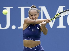 Leylah Fernandez, of Canada, during the first round of the U.S. Open tennis championships, Tuesday, Aug. 29, 2023, in New York.&ampnbsp;Fernandez's eight-match win streak came to an end on Saturday as she fell 7-5, 6-4 to Katerina Siniakova in the semifinal of the Jiangxi Open.&ampnbsp;