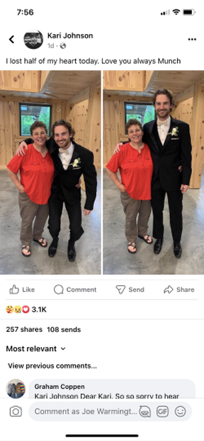 Adam Johnson's aunt Kari Johnson posted to social media a tribute to her nephew who died in a strange on ice incident in England on Saturday