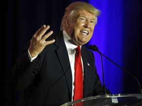 FILE - Donald Trump addresses the Republican Leadership Conference, May 30, 2014, in New Orleans. When Trump tried to buy the Buffalo Bills in 2014, investment bankers doubted the NFL would allow it but encouraged him to stay in the running, according to internal emails aired at the former president's civil fraud trial Tuesday, Oct. 31, 2023.