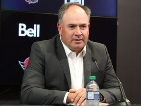 Pierre Dorion of the Ottawa Senators during question period at Canadian Tire Centre on Sept. 20, 2023.