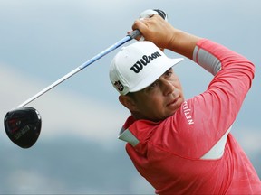 Gary Woodland of the United States plays a shot from the 14th tee during the final round of the 2019 U.S. Open at Pebble Beach Golf Links.