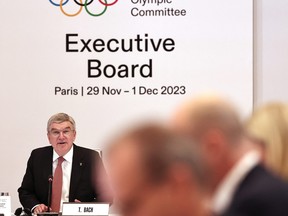 President of International Olympic Committee (IOC) Thomas Bach speaks in Paris.
