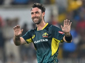 Australia's Glenn Maxwell gestures during the third Twenty20 international cricket match between India and Australia.