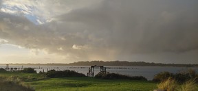 The view from our cabin at the modern camping resort Bay Point Landing in Coos Bay. SARA SHANTZ/PHOTO