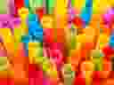 Closeup of Colourful drinking straws background.