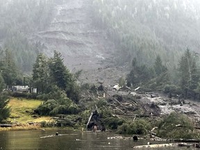 the aftermath of a landslide in Wrangell, Alaska