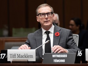 Bank of Canada Governor Tiff Macklem waits to appear at the House of Commons Standing Committee on Finance, in Ottawa, Monday, Oct. 30, 2023. THE CANADIAN PRESS/Adrian Wyld