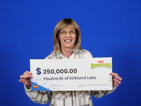 Pauline McCombe of Kirkland Lake won $250,000 on Instant Crossword Deluxe.
