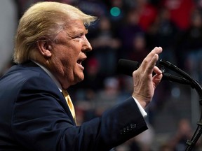 U.S. President Donald Trump addresses a "Keep America Great" rally in Colorado Springs, Col., on Feb. 20, 2020.