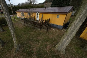 The trailer where Geoffrey Holt lived is seen at Stearns Park, Wednesday, Nov. 15, 2023, in Hinsdale, N.H. (AP Photo/Robert F. Bukaty)