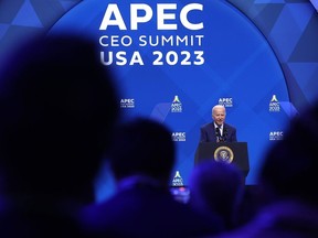 U.S. President Joe Biden speaks during the APEC CEO Summit at Moscone West on Nov. 16, 2023 in San Francisco.