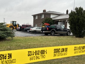 OPP police tape at the scene on Mayfield Rd. in Caledon on Tuesday, Nov. 21, 2023, the day after a shooting that killed two people and wounded another.
