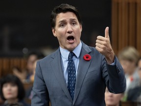 Justin Trudeau gestures while speaking