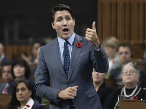 Prime Minister Justin Trudeau rises during Question Period in Ottawa on Tuesday, Oct. 31, 2023.