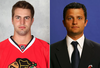 Former Blackhawks player Kyle Beach (left); former Blackhawks video coach, Brad Aldrich, has been accused of sexual assault by 2 former team players. CHASE AGNELLO-DEAN/NHLI VIA GETTY; JAMIE SQUIRE/GETTY