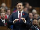 Conservative leader Pierre Poilievre rises during Question Period, Thursday, Nov. 2, 2023 in Ottawa. 