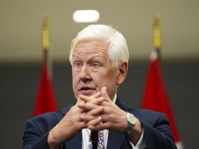 Canada's lead ambassador to the UN, Bob Rae, speaks to reporters in New York on Friday, April 28, 2023.