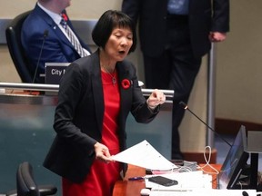 Mayor Olivia Chow is pictured at a Toronto council meeting on Nov. 9, 2023.