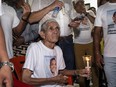 Alfonso Díaz, grandfather of Colombian soccer player Luis Diaz, attends a vigil for the liberation of his son, Luis Manuel Diaz, in Barrancas, Colombia, Sunday, Oct. 29, 2023. The parents of the 26-year-old Diaz were reportedly kidnapped as they drove to their home. Cilenis Marulanda, mother of the Liverpool striker, was rescued by police in Barrancas, Colombia's President Gustavo Petro said.
