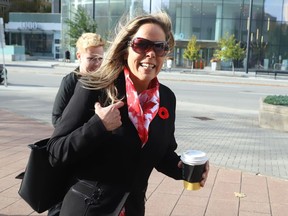 Tamara Lich arrives at the courthouse in Ottawa, Monday, Oct. 16, 2023.