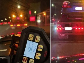 A 23-year-old is in hot water with the law -- and probably his dad -- after being busted going 186 km/h in a 60 km/h zone while driving his dad's Corvette in Brampton.