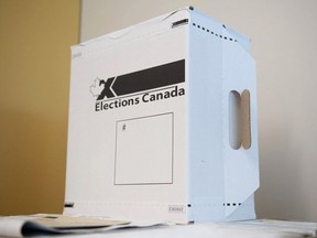 A sample ballot box is seen