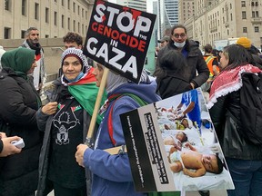 Pro-Gaza protesters are seen outside Union Station