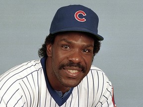FILE - Chicago Cubs baseball player Andre Dawson poses in 1989. Andre Dawson sent a letter to baseball Hall of Fame chair Janes Forbes Clark asking to change the cap on his plaque from the Montreal Expos to the Chicago Cubs, a decision by the hall he disagreed with as soon as it was made over his objection 13 years ago. "I don't expect them to jump on something like this," Dawson told the Chicago Tribune on Monday, Nov. 27, 2023, the paper said. "If they elect to respond, they'll take their time. And it wouldn't surprise me if they don't respond."