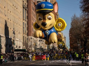 A Paw Patrol balloon is seen during the 97th Annual Macy's Thanksgiving Day Parade in New York on Nov. 23, 2023.