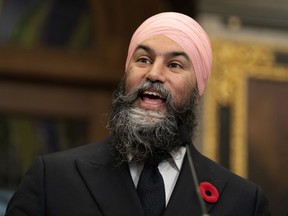 New Democratic Party leader Jagmeet Singh addresses a news conference on Thursday, Nov. 9, 2023 in Ottawa.