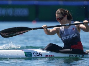 Michelle Russell, of Canada, competes in the kayak women's 500m semi-finals sprint at the 2020 Summer Olympics, Thursday, Aug. 5, 2021, in Tokyo, Japan. Canada's sprint canoe and kayak team produced five medals, including three gold, on the first day of finals at the Pan American Games. Russell was victorious in women's 500-metre kayak in the San Pedro de la Paz lagoon southwest of Santiago, Chile.