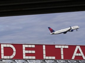 A Delta Air Lines plane takes off
