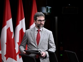 Environment Minister Steven Guilbeault says the federal government will appeal a Federal Court ruling which struck down a cabinet order which underlies Ottawa's ban of some single-use plastics. Guilbeault arrives for a news conference, in Ottawa, on Monday, Nov. 20, 2023.
