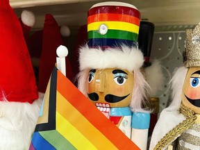 Pride Nutcracker Christmas decoration on shelf at Target.