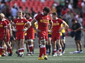 Canada's Lucas Rumball (7) walks on the pitch at the end of the second half of men's 15s international rugby action against Spain in Ottawa, on Sunday, July 10, 2022. Rumball, like his Toronto Arrows teammates, has more questions than answers in the wake of news that the Major League Rugby franchise has closed shop.