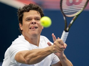 Milos Raonic will get a singles match assignment along with and Gabriel Diallo for Canada's quarterfinal tie against Finland today at the Davis Cup. Raonic hits a return to Mackenzie McDonald of the United States in tennis action at the National Bank Open in Toronto, Thursday, Aug. 10, 2023.