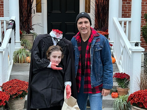 Prime Minister Justin Trudean and son Hadrien dressed up for Halloween in a photo posted to Instagram on Oct. 31, 2023.