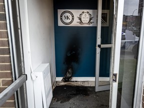 A Molotov cocktail was thrown into the entranceway of the Jewish Community Council of Montreal. on Monday November 27, 2023.