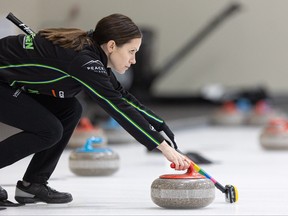 Laura Walker competes in the Aly Jenkins Classic, which is a mixed-doubles bonspiel featuring some of Canada’s top teams, in 2022.