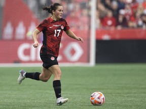 Jessie Fleming of Canada controls the ball during the second half against Australia at BC Place.