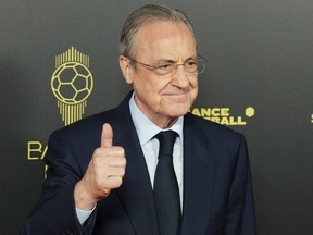 Real Madrid president Florentino Perez poses for a picture.