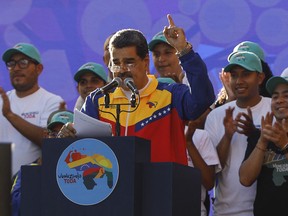 Venezuela's President Nicolas Maduro speaks during the closing campaign ahead the referendum for the defense of the Essequibo territory in Caracas on Friday, Dec. 1, 2023.