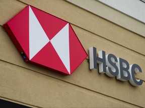 An HSBC bank sign is pictured in Ottawa on Monday, July 11, 2022.