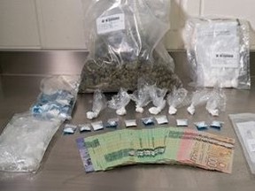 Drugs and cash seized by York Regional Police during a vehicle stop.
