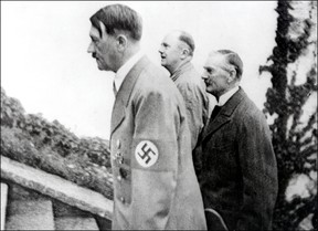 Undated archive photo of Adolf Hitler with British prime minister Neville Chamberlain.