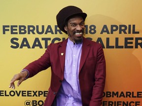 Benjamin Zephaniah arrives for the world premiere of the Bob Marley One Love Experience at the Saatchi Gallery in London, on Feb. 2, 2022.