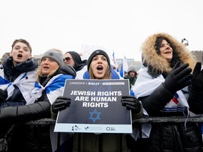 Pro-Israel protesters chant during a pro-Israel protest.