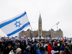 Protesters are seen on Parliament Hill.