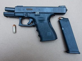 An image released by Peel Regional Police of a firearm allegedly seized following a collision in BramptAn image released by Peel Regional Police of a firearm allegedly seized following a collision in Brampton on Dec. 17, 2023.on on Dec. 17, 2023.